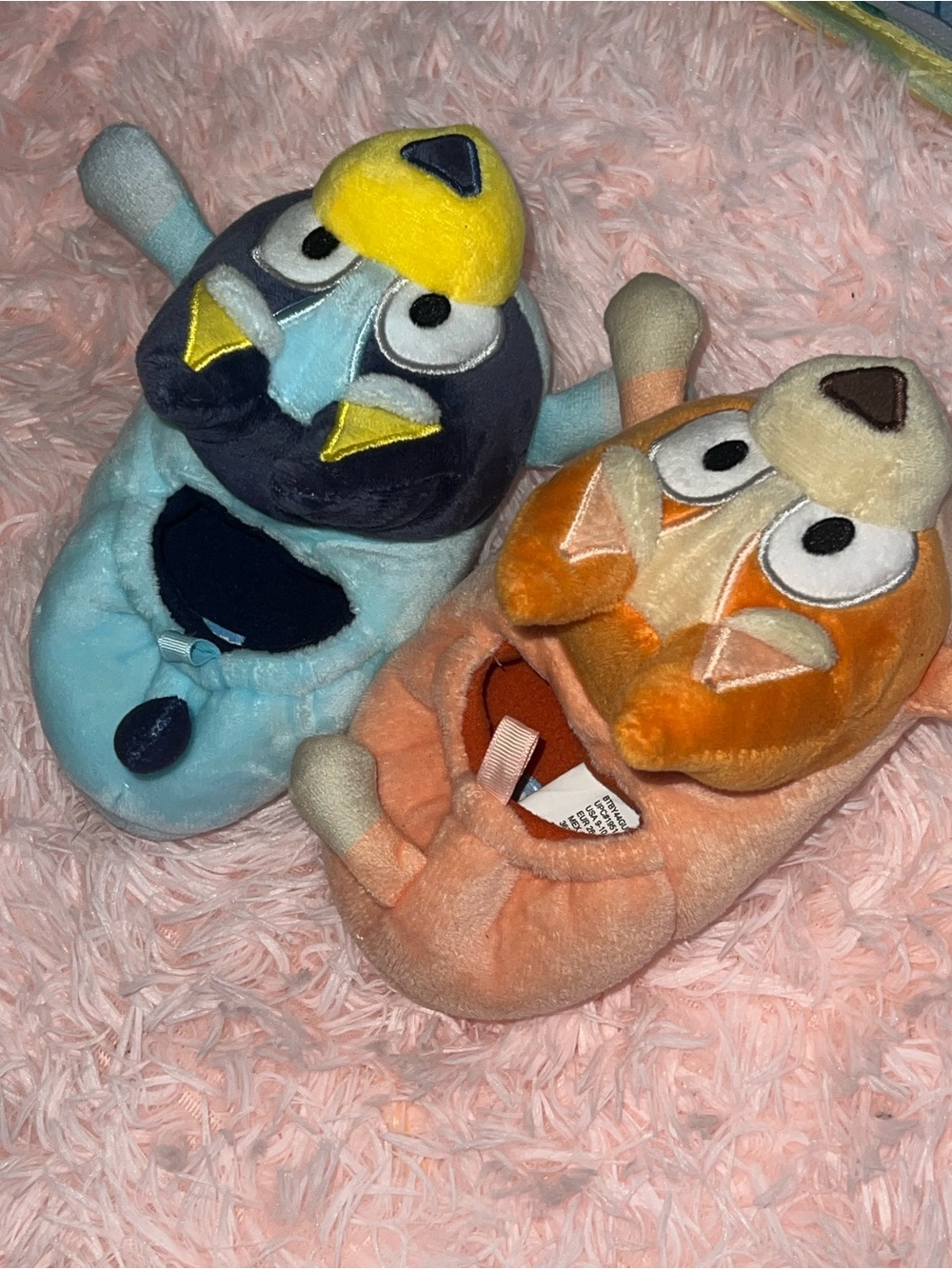 Plush Cartoon Cat Slippers - Blue and Orange